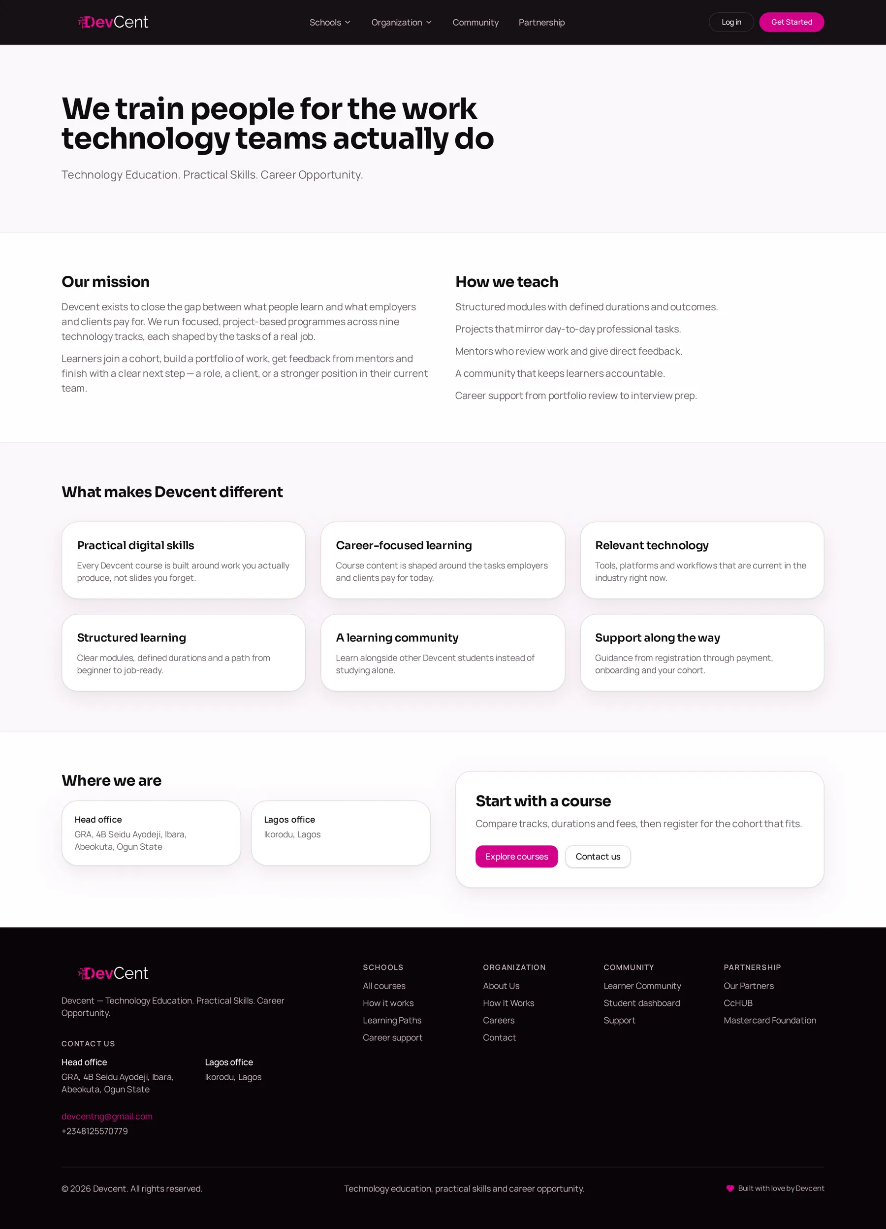 Screenshot of the Devcent about page