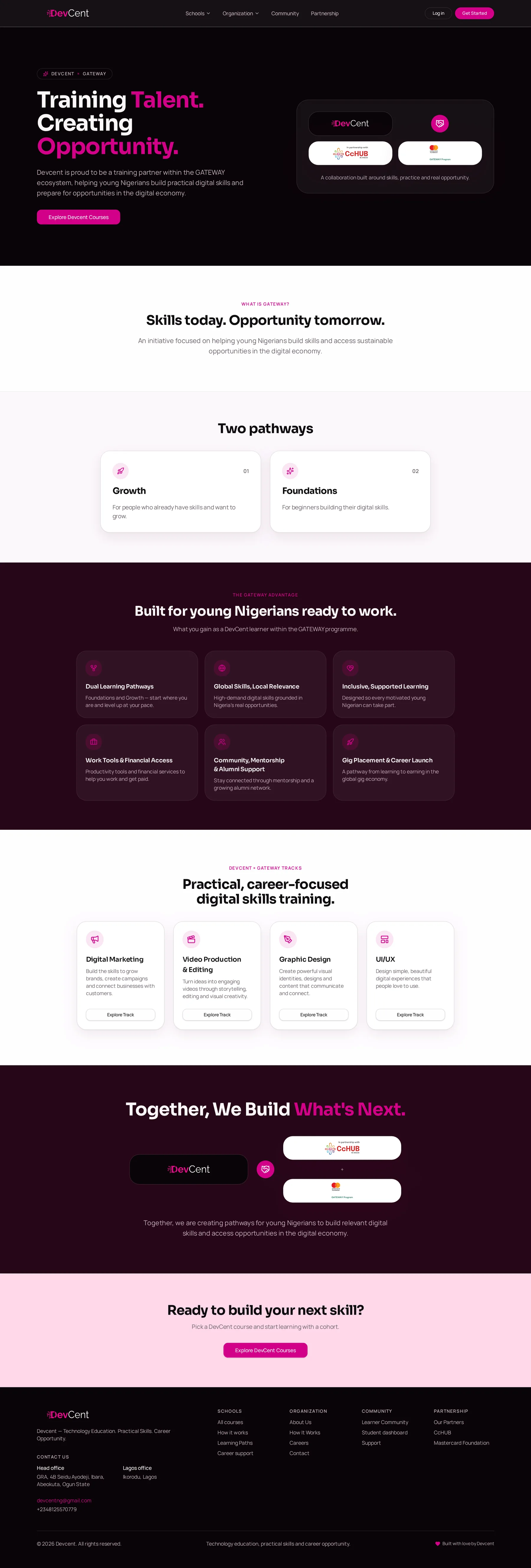 Screenshot of the Devcent partnership page