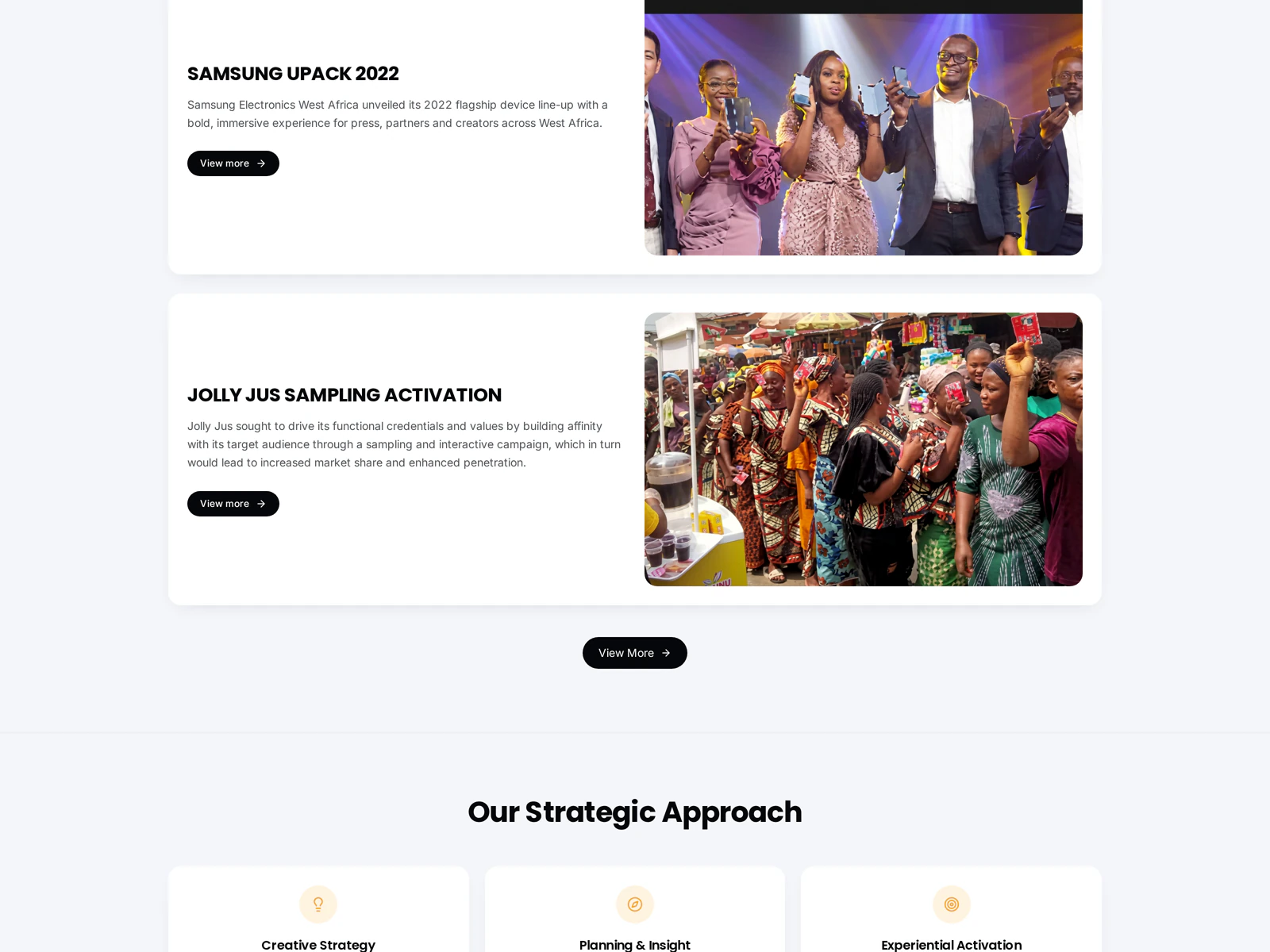 Featured campaign projects section of the Giovannah website