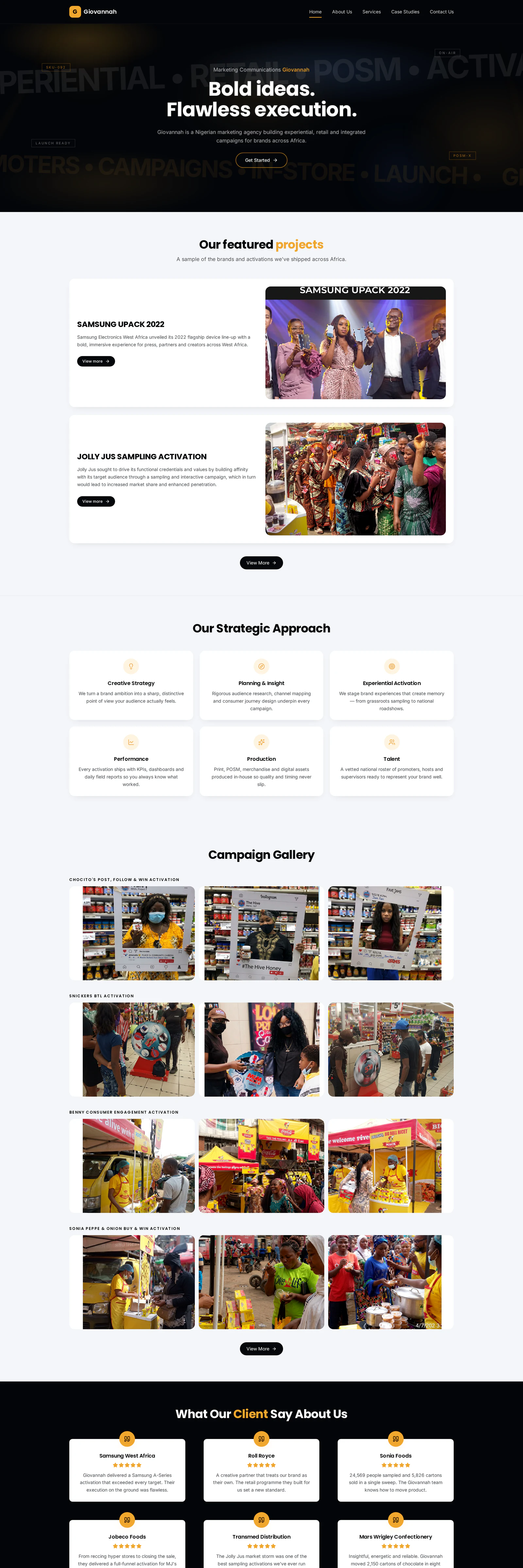 Screenshot of the Giovannah homepage at giovannahxp.com